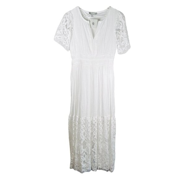 J. Gee White Lace Maxi Dress Size Medium Flowy Wedding Engagement Beach Summer - Picture 1 of 9